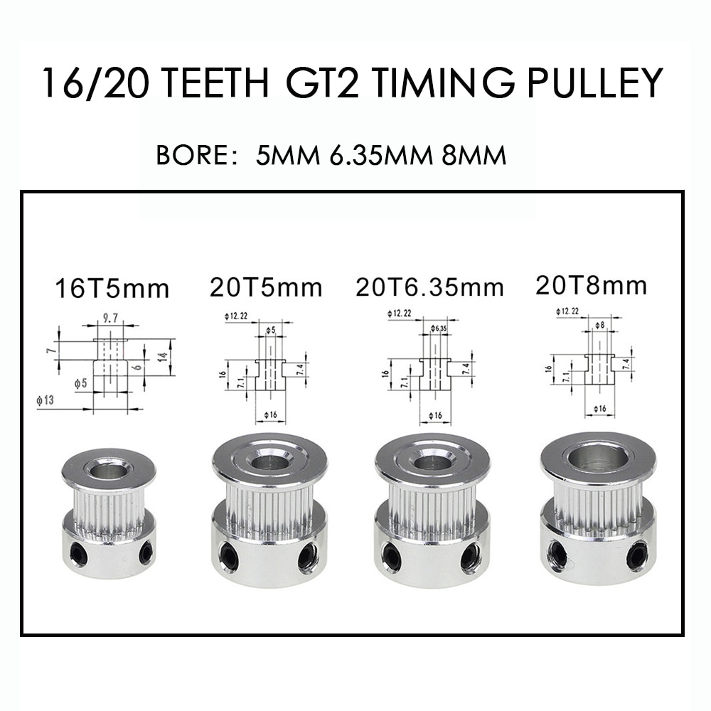 Piezas de impresora 3D, polea de sincronización GT2 de 20 dientes, diámetro de 5mm, 6,35mm, 8mm, para ancho de 6mm, Correa sincrónica 2GT, 20 dientes, 1 ud.