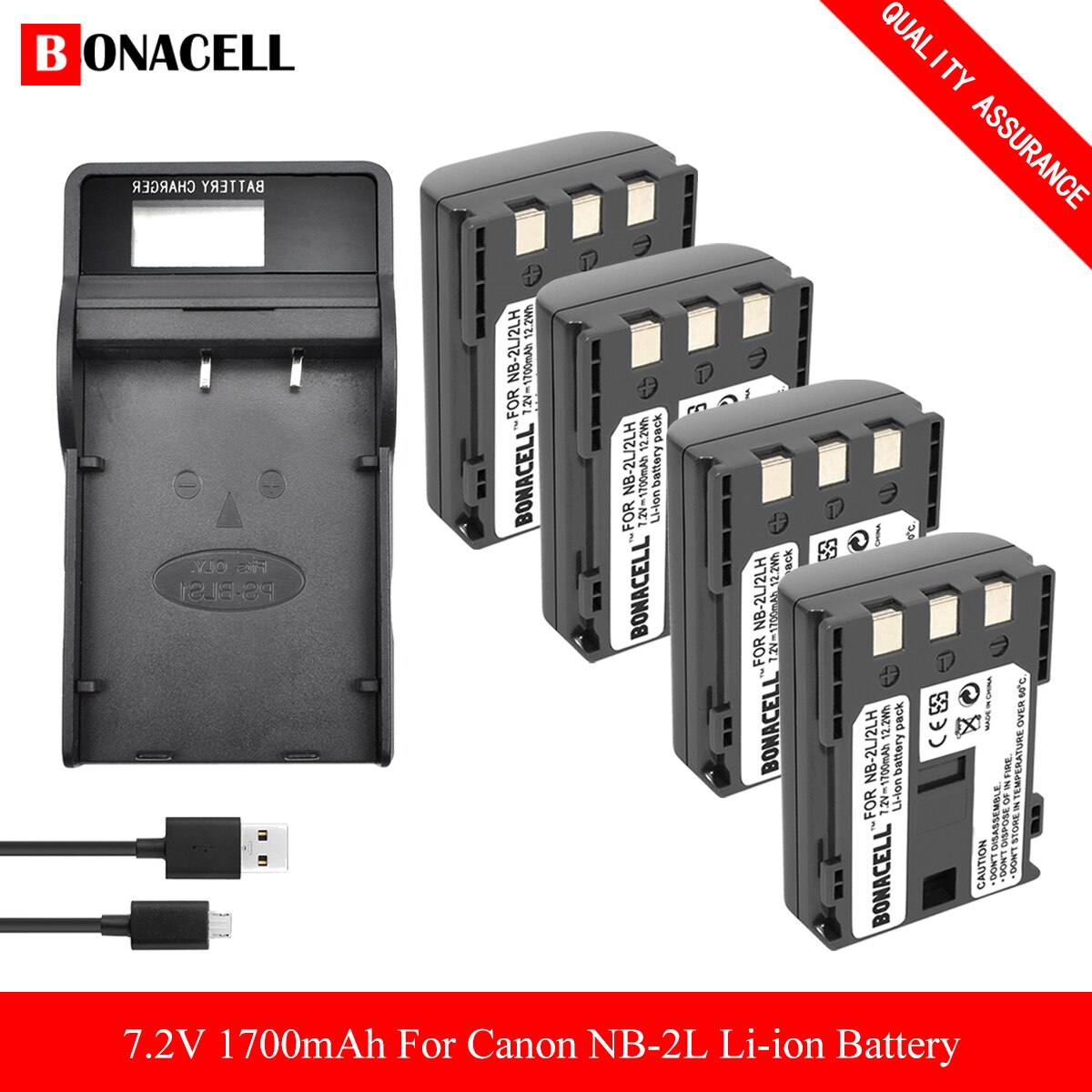 NB-2L Battery+Charger for Canon NB-2L NB-2LH BP-2L5 BP-2LH DC301 DC310 DC320 DC330 DC410 DC420 Elura 40 50 60 65 70 80 85 90 Z50: 4X Battery-Charger