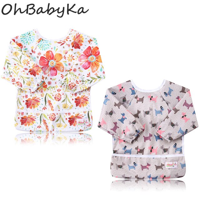 2-Pack Baby Slabbertjes met Mouwen - Waterdichte Voedselslabber met Zak - Dierenprint: Zy0813