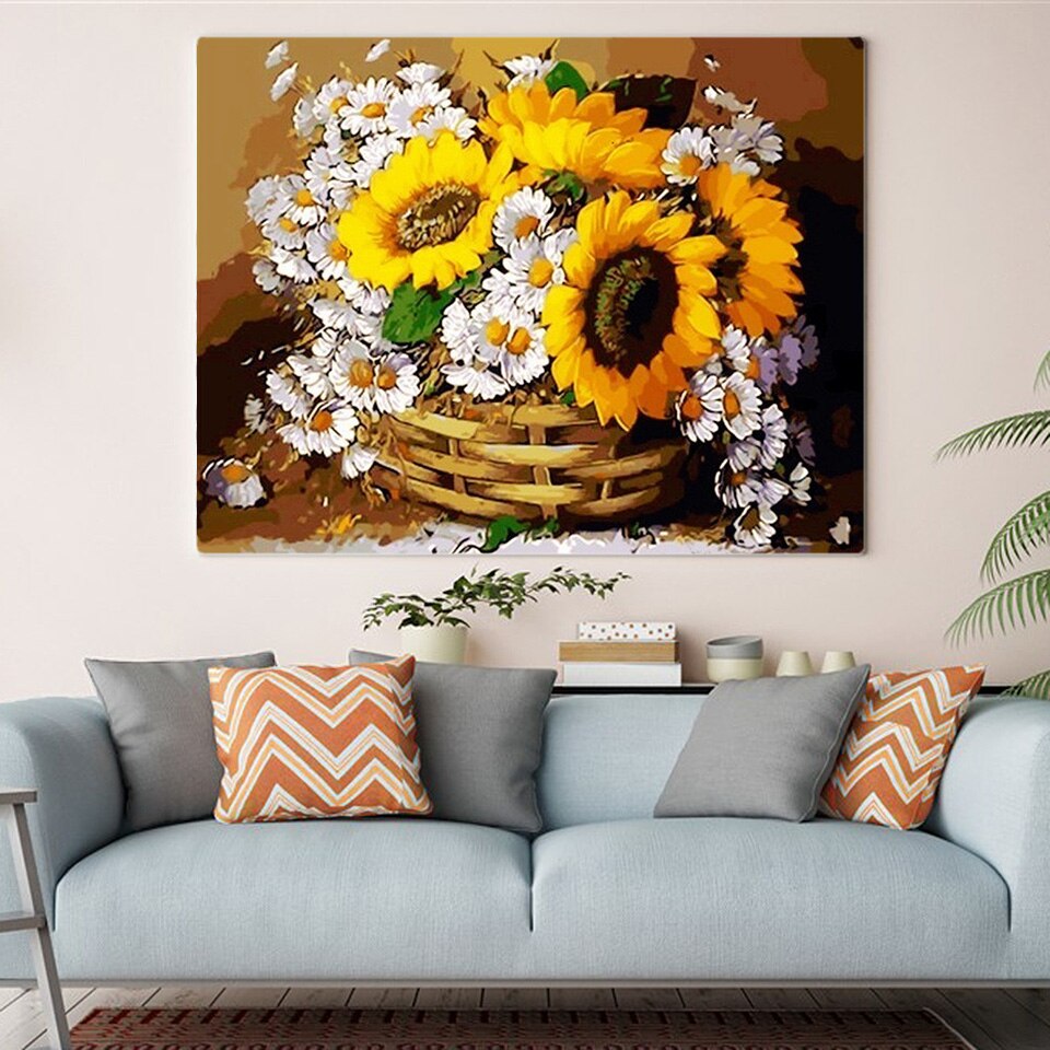 EverShine Painting By Numbers Sunflowers Hand Painted Wall Art Paint Of Numbers Flowers draw canvas Home Decoration