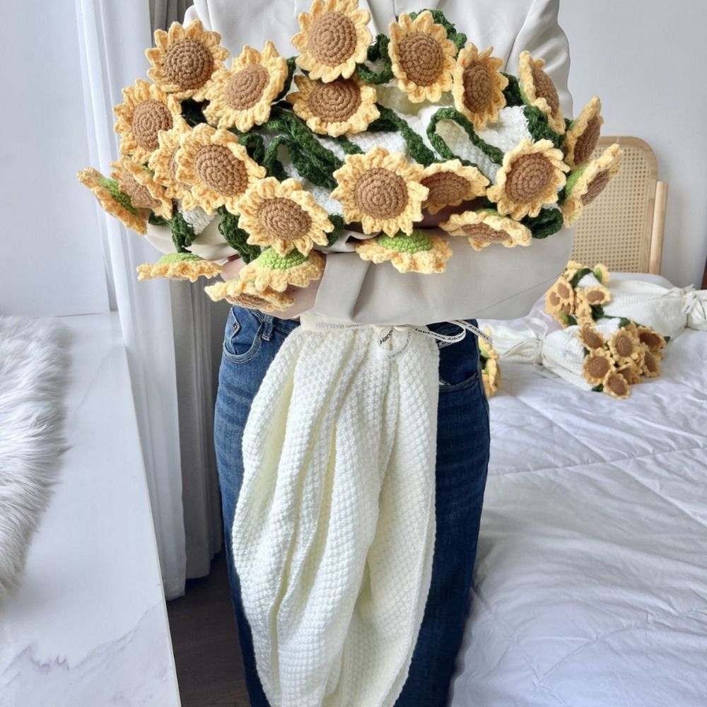 Manta de ramo de rosas de ganchillo, manta de ramo de flores de clavel de girasol a la , manta de clavel artesanal DIY terminada