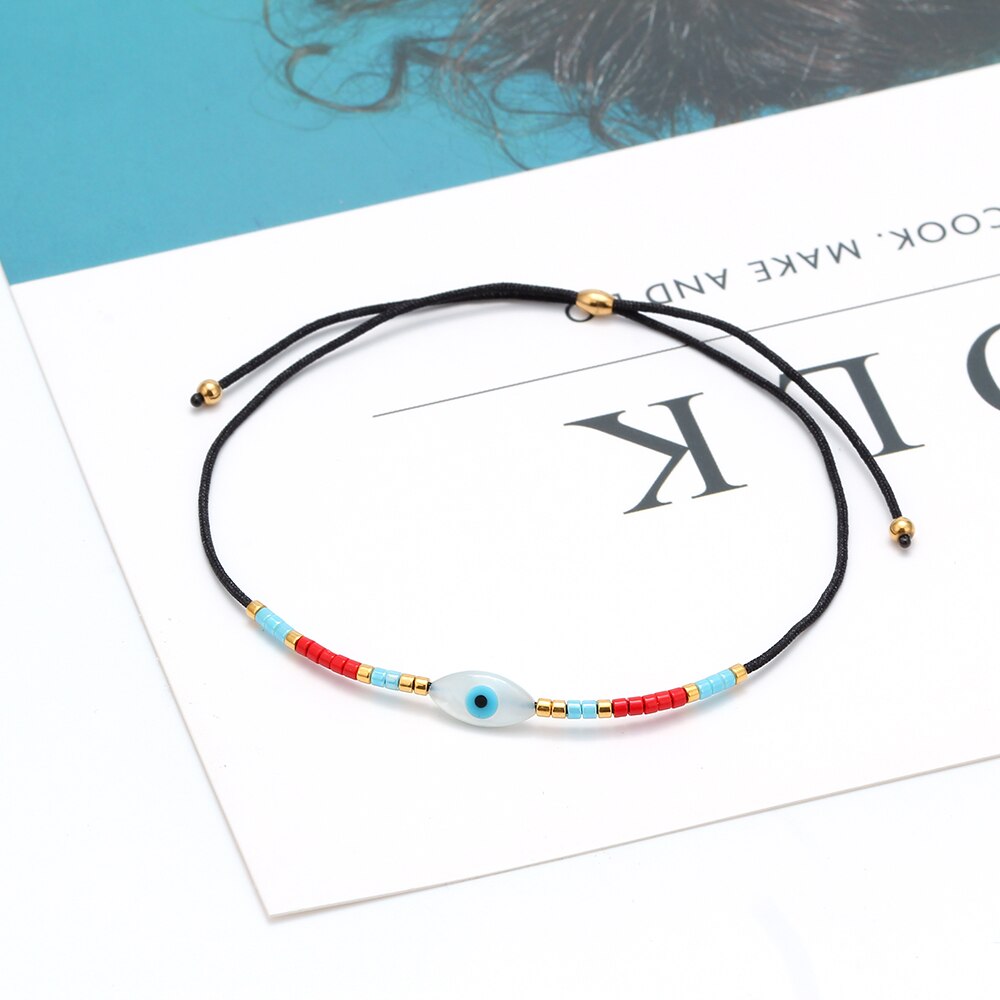 Lucky Eye Miyuki Kralen Shell Armband Evil Eye Charm Armband Verstelbare Touw Ketting Mode-sieraden Voor Vrouwen Vrouwelijke EY6337