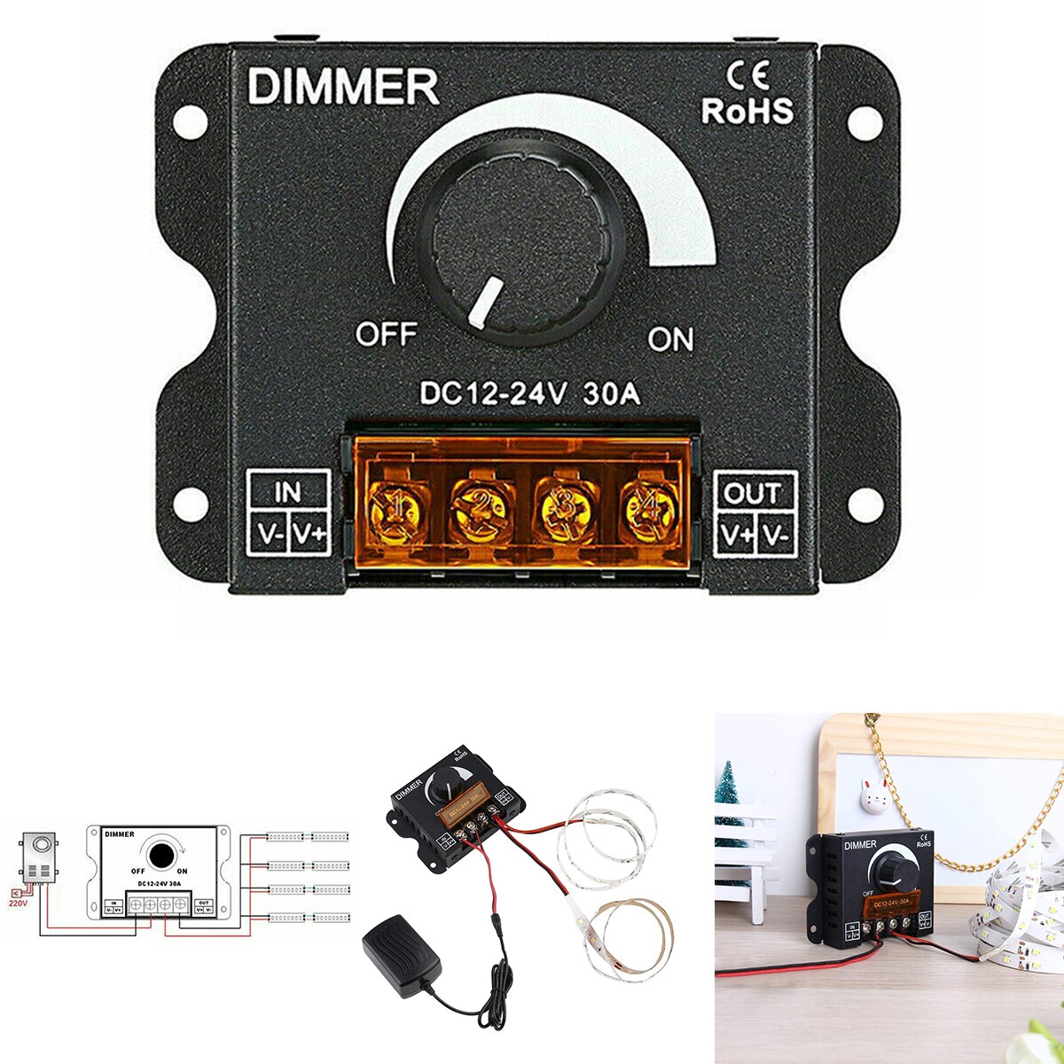 Led lysdæmper controller  dc 12v-24v 30a lysstyrke controller lysdæmper lys til ensfarvet led lys