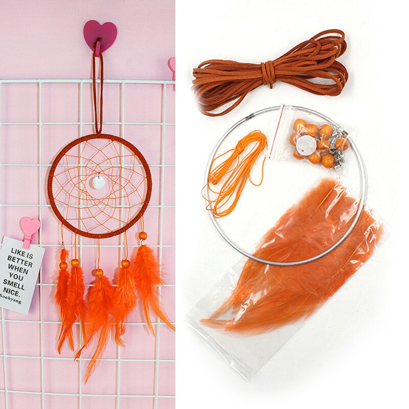 Färgglada drömfångare kit fjäderdekoration vägg hem plantskola dekor fjäder set hantverk drömfångare själv material hantverk: Orange
