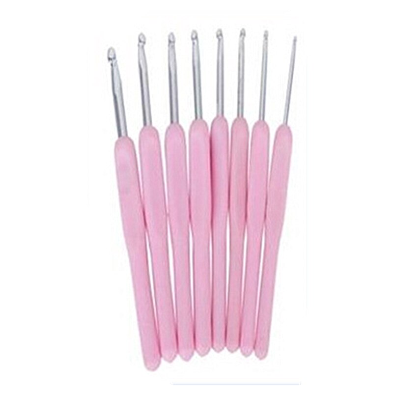 8 Sizes Soft Plastic Handle Home Aluminum DIY Crochet Knit Hook Knitting Needle 2.5-6mm Knitting Needles Set: Pink