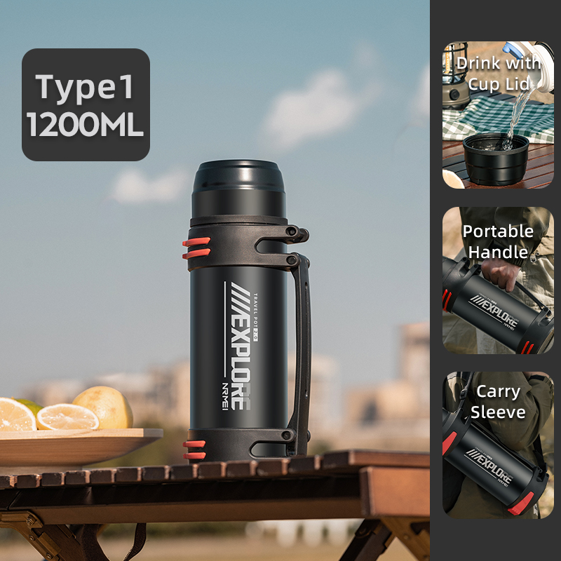 Large Capacity Thermos Bottle with handle Double-wall vacuum Insulated Bottles Leakproof Water Jug for Travel Hiking Camping: SKY BLUE