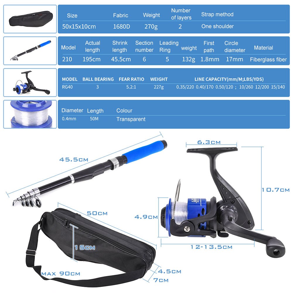 Fishing Rod and Reel Combos for Beginner Fiberglass Telescopic Fishing Rod with Fishing Tackle Carrying Bag