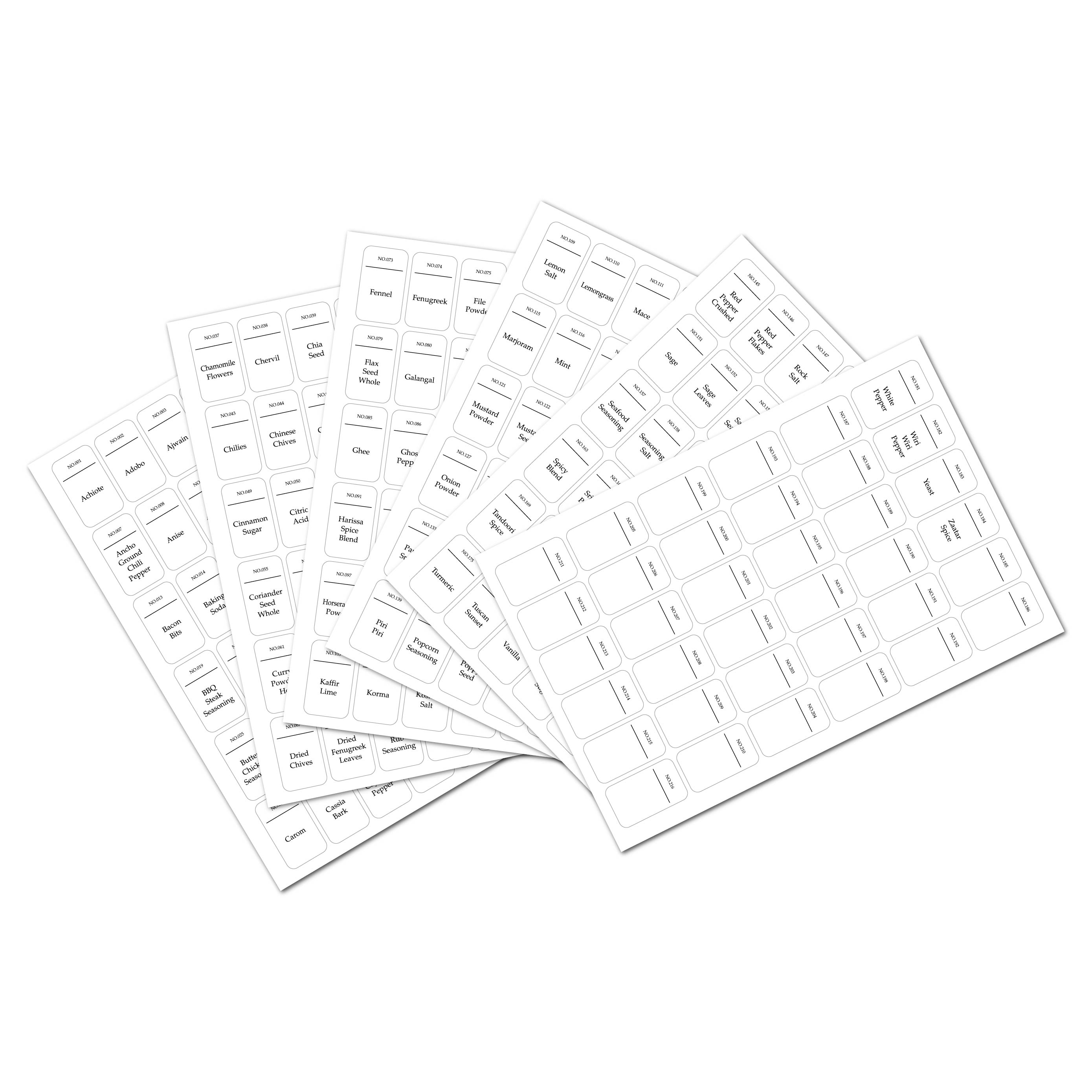 Etiquetas para tarros de especias preimpresas, pegatinas impermeables para tarros de cocina, etiquetas autoadhesivas para latas, etiqueta para tarros de almacenamiento de especias, 216