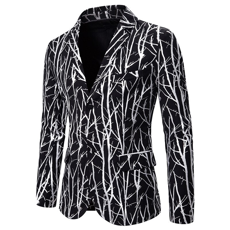 Mænd slim fit blazer skinnende sølv trægren print jakkesæt jakke dj club stage sanger tøj fest bryllup smoking blazer mænd: Flis / Xl