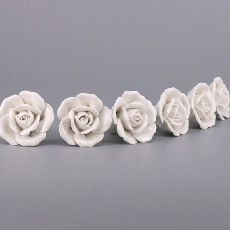 10 stuks handgemaakte vintage keramische kastdeurknoppen met rozenbloem, ladegrepen en handgrepen, witte deurknoppen, meubelgrepen