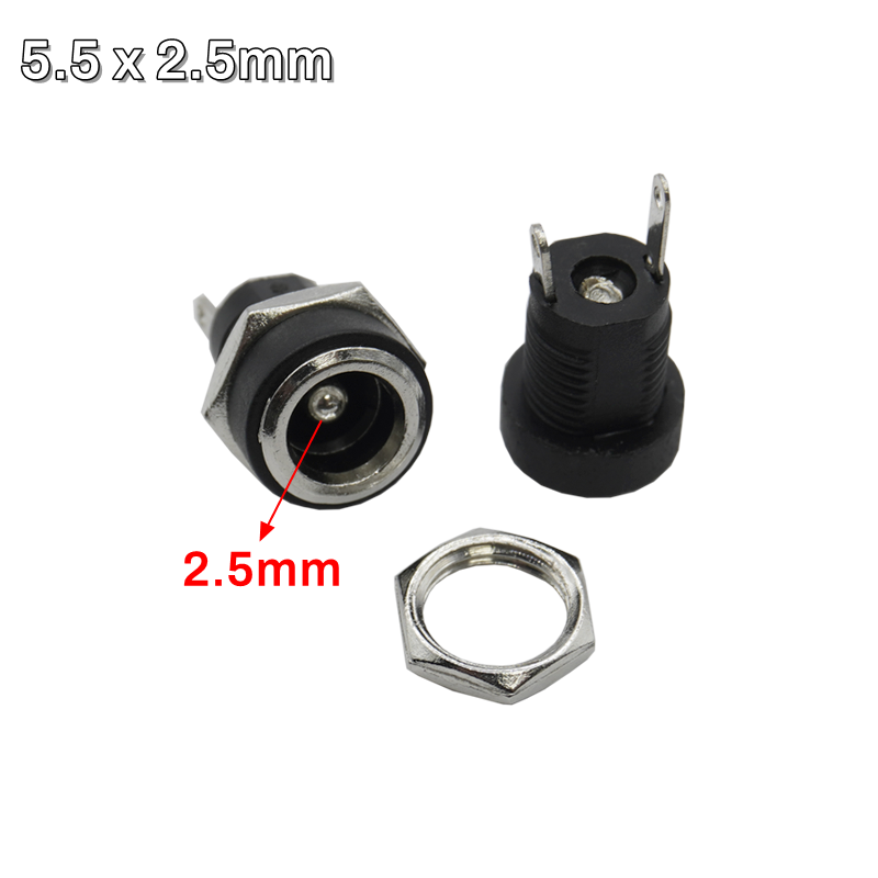 DC Strømuttak Hunn 5.5x2.1mm 5.5x2.5mm DC-022B 3.5x1.3mm 2-Pins Panelmontering: Sølv