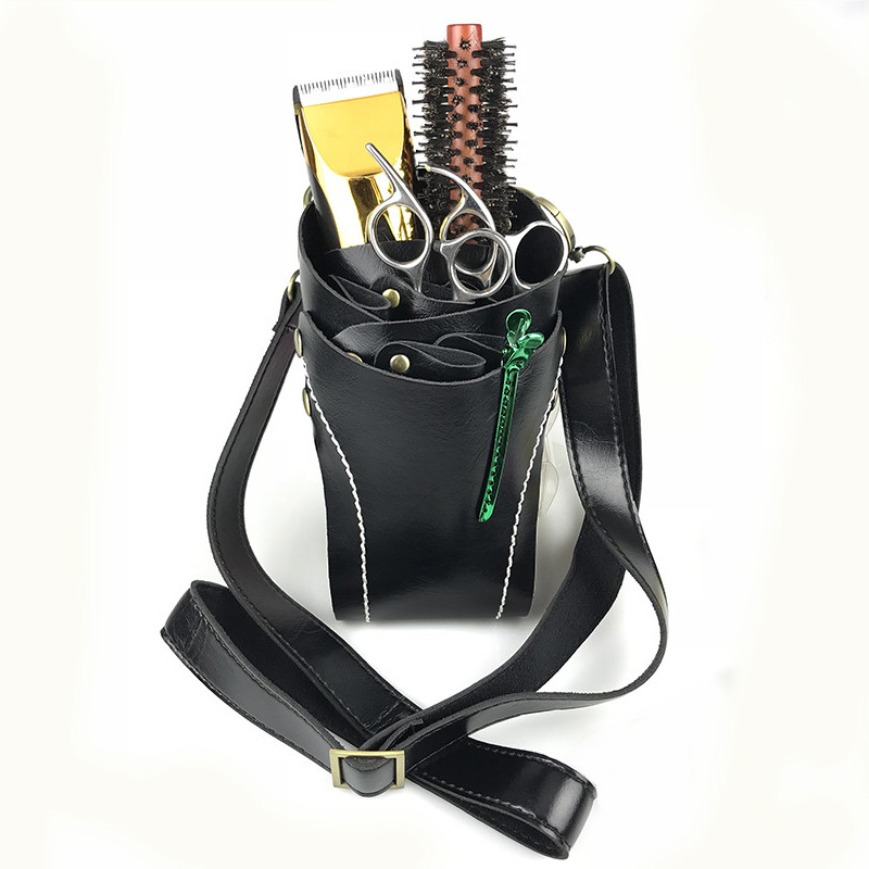 Mode Professionele Kapper Lederen Salon Schaar Pouch Tas Taille Verpakking Kappers Tool PU Leer Kapper Gereedschap Tassen: Black