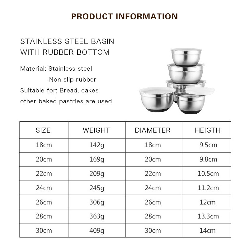 Rvs Mengkom Ergonomische Antislip Siliconen Onderkant Ei Mixer Salade Mixer Kommen Voedsel Opslag Keuken Koken Gereedschap