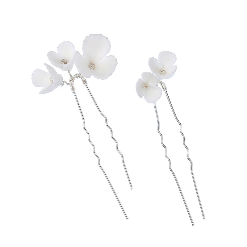 Handmade Bride Headpiece biżuteria ceramiczna kwiatowa do włosów grzebień zestaw klipów wsuwka ślubne ślubne akcesoria do włosów: AC183 pin 2pcs set