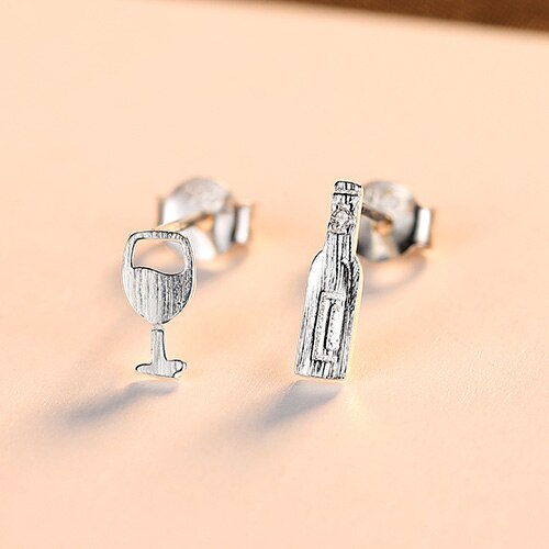 CZCITY Leuke Wijn Fles-vormige Stud Oorbellen voor Vrouwen Party Cartoon Meisjes Oorbellen 925 Zilveren Fijne sieraden: White Gold Color