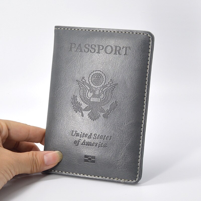 Pu leather USA Passport Cover Women Soft Leather Passaporte Case Travel wallet Passport Holder Document Organizer: Dark Grey