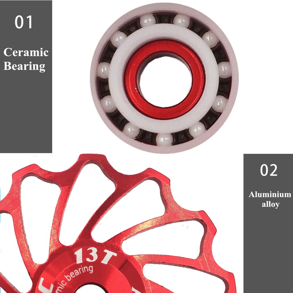VXM MTB Road Bike Ceramic Pulley 7005 Aluminum Alloy Rear Derailleur 13T Guide Cycling Ceramics Bearing Jockey Wheel 1pcs