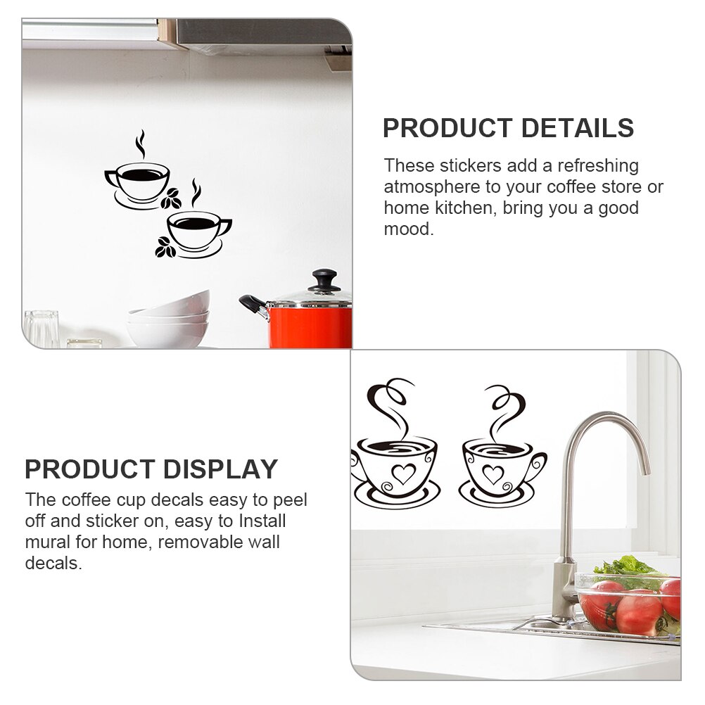 2 Sheets Coffee Cup Wall Stickers Decoration Coffee Cup Wall Decals Coffee Shop Wallpaper