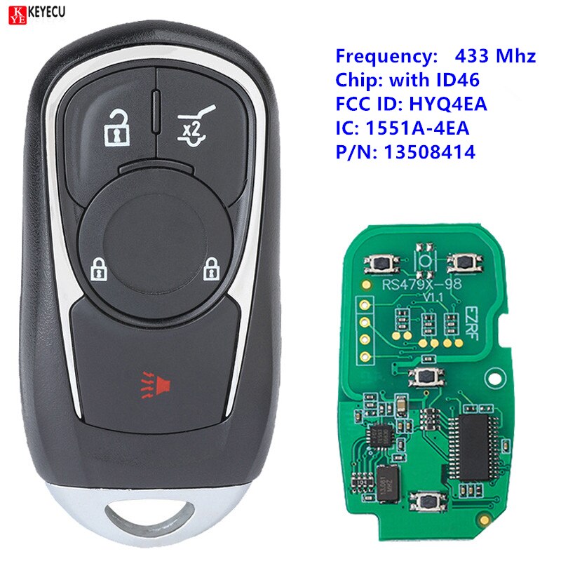Keyecu Smart Key Promixity 433Mhz ID46 Afstandsbediening Voor Buick Lacrosse Fcc: HYQ4EA P/N:13508414 Keyless Go