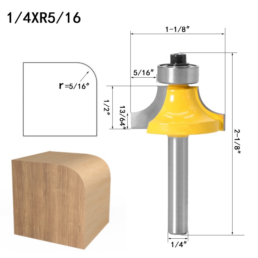 4 Stuks 6.35Mm 6Mm Schacht Hoek Ronde Over Rand Hout Router Bit 2 Fluit Hoek Ronde Cove Box bit Houtbewerking Tenon Cutter Tool: 6.35m shank NO4