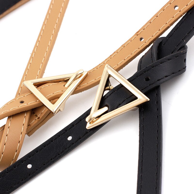 Persoonlijkheid Vrouwen Lederen Dunne Riem Metalen Driehoek Pin Gesp Taille Riemen Mode Dames Jurk Jeans Tailleband