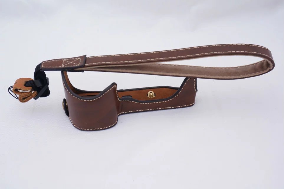 Funda de cuero PU para cámara de vídeo, bolsa protectora con correa para Sony A5000, A5100: Coffee with strap