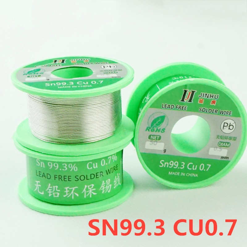 JINHU-Alambre de soldadura sin plomo, 0,5/0,6/0,8/1,0mm, estaño, 50G, núcleo de colofonia, Sn99.3, Cu0.7, soldador