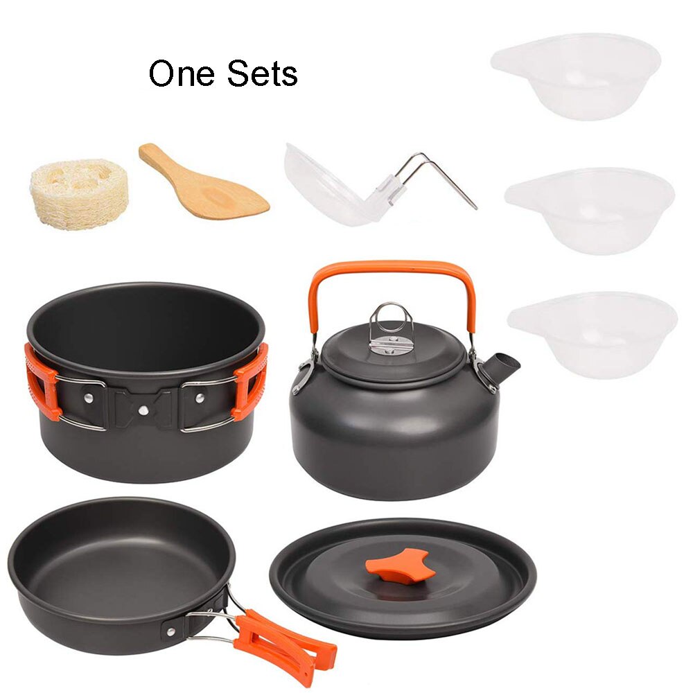 Kit d'ustensiles de cuisine pour le camping en extérieur, en aluminium, bouilloire à eau, casserole de voyage, randonnée pique-nique, barbecue BBQ, équipement de cuisson: 11-piece set