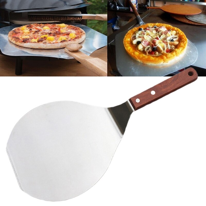 Non stick wienerbrød rustfrit stål køkkenløfter rund spatel pizza skræl padle hængende hul bageværktøj kage skovl