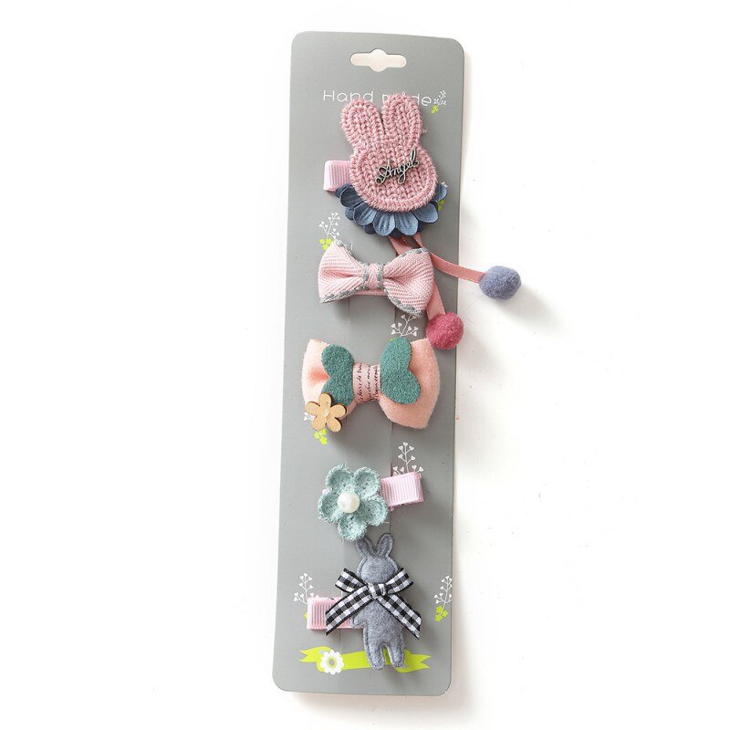 5pcs/set Kids Child Baby Girl Cute Cartoon Hair Clips Bow Hairpin Headband Headwear Accessories: A9