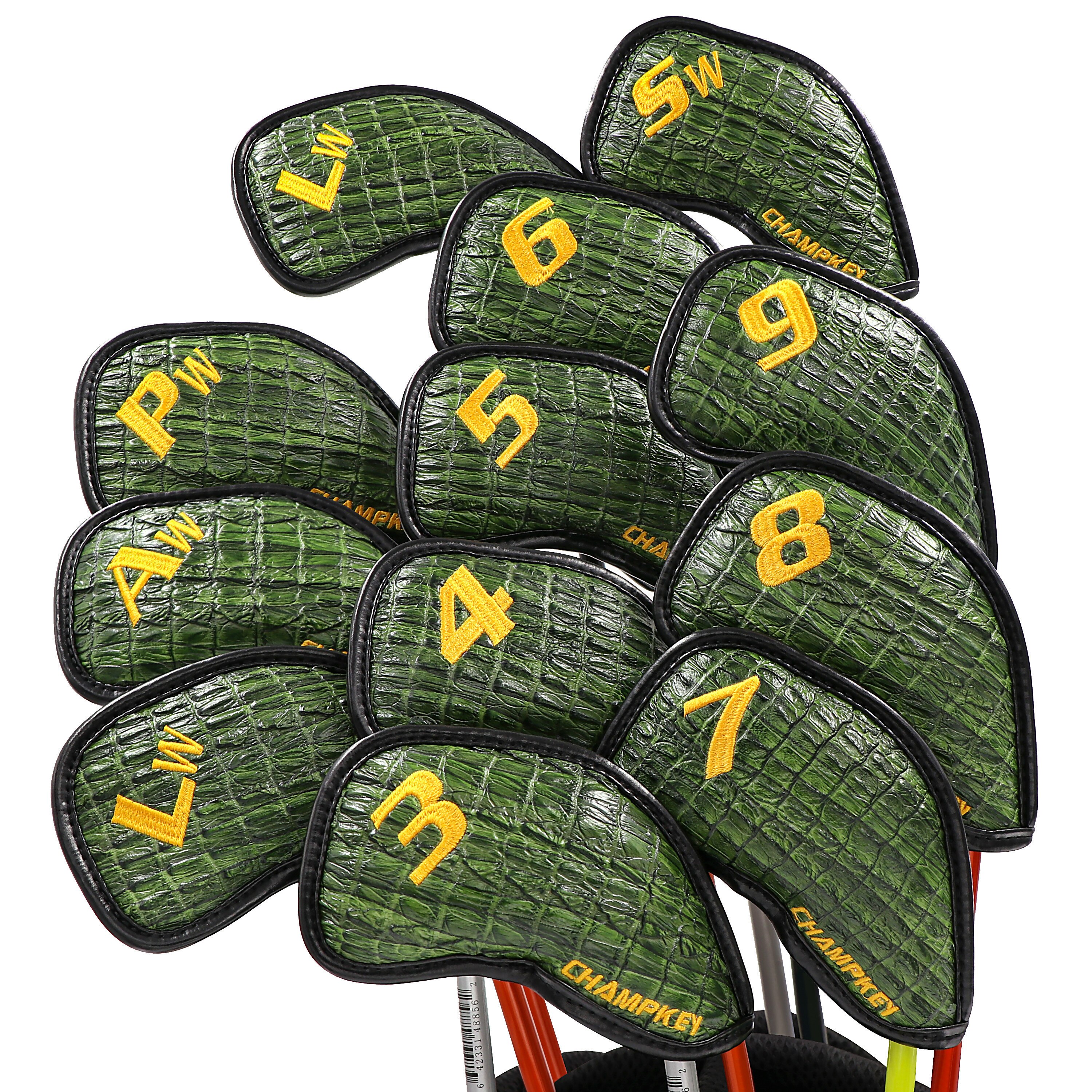 Champkey Golf Ijzer Headcover 12 Stks/set Met Sluiting Groene Kleur Snake Dikke Pu Leren Oppervlak