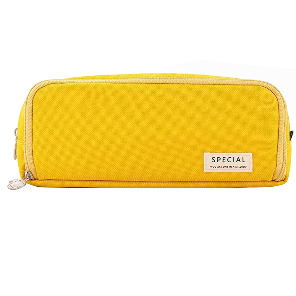 Pencil Case Multifunction Oxford Cloth 3 Compartments Pen Pouch With Zipper Big Storage Marker Bag For Students Stationery: yellow