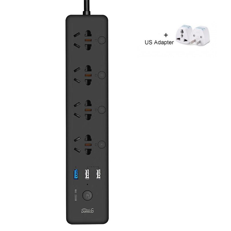 Gosund-regleta inteligente CP5 para Xiaomi Mijia, control de voz por WIFI, interruptor de sincronización con 4 salidas y cargador USB 3, 18W, 1,8 M, rápido: Black add US