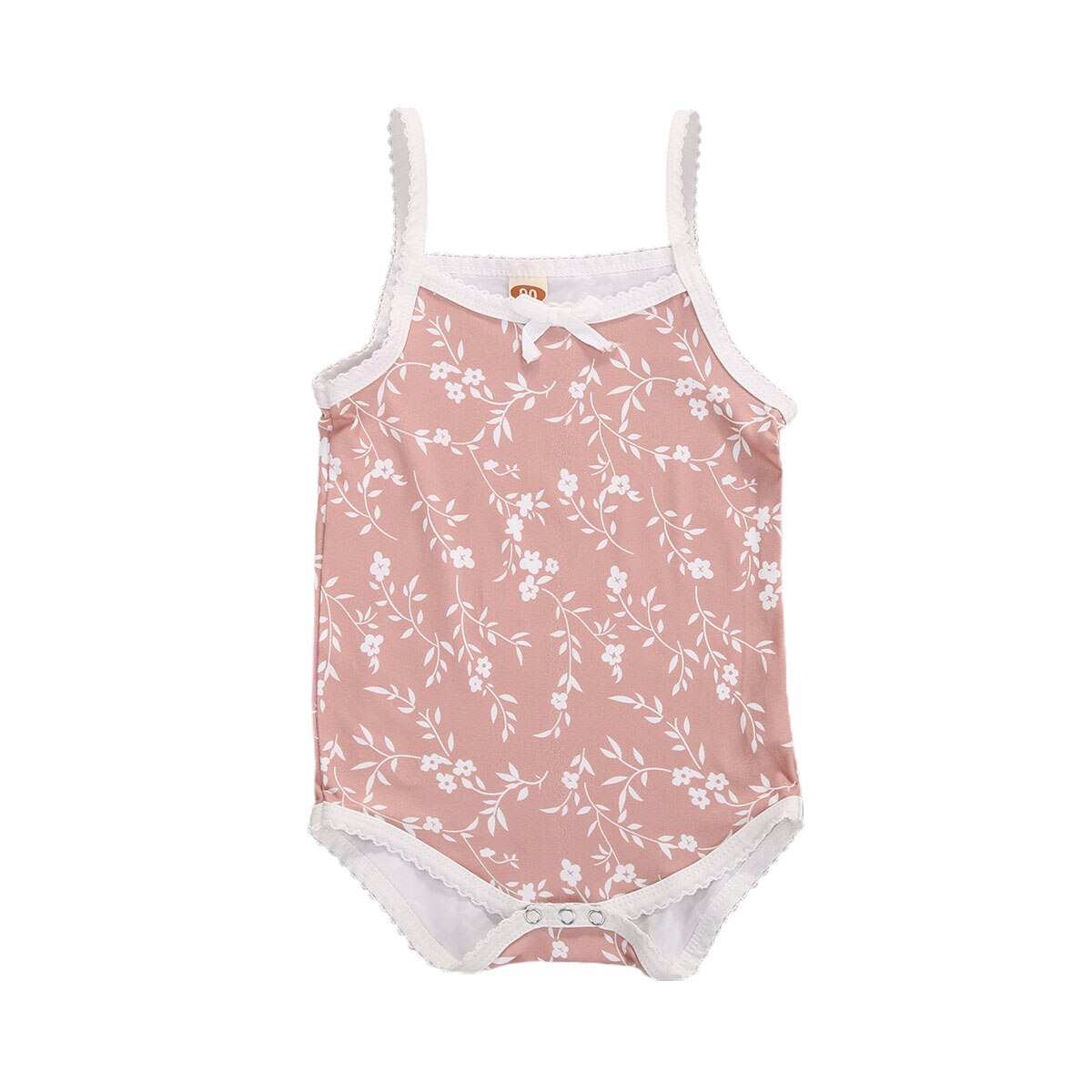 Focusnorm 0-24M Zomer Kids Meisjes Bodysuits Bloemen Print Mouwloze Jumpsuits Boog Mooie Outfits 3 Kleuren: Roze / 18m