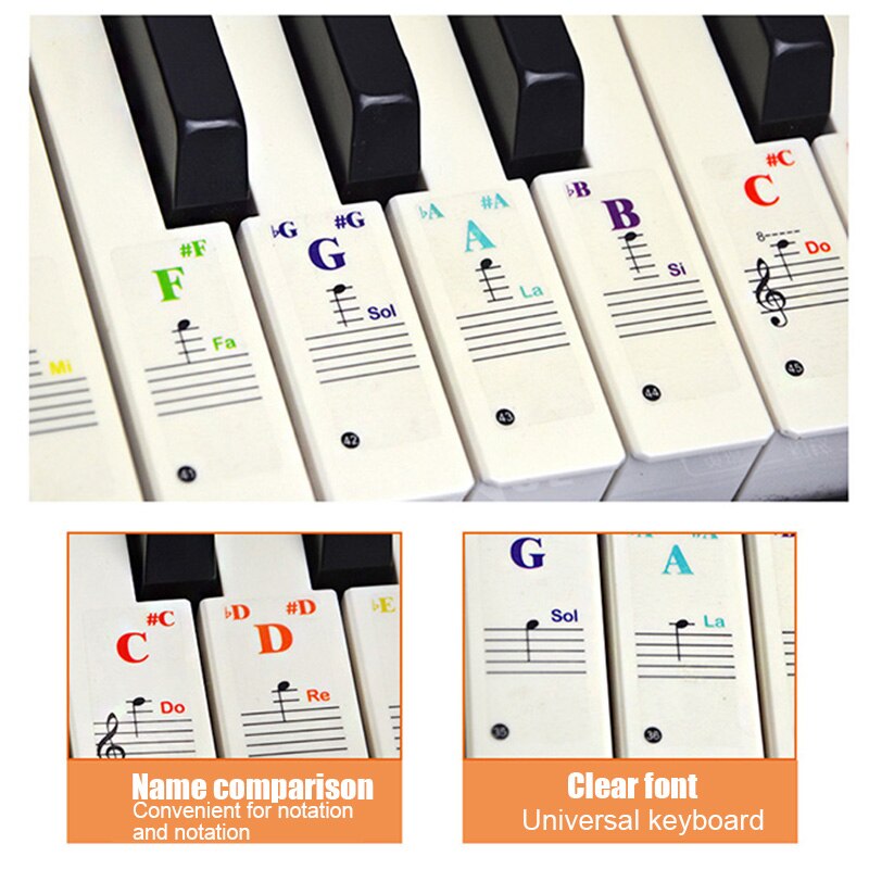 Piano Stickers Voor Sleutels Kleurrijke Transparante Piano Toetsenbord Stickers Volledige Set Sticker Herbruikbare Whshopping