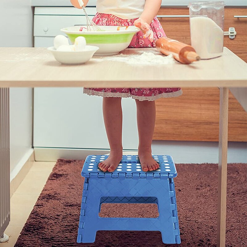Foldable Step Stool for Kids Lightweight Plastic Blue