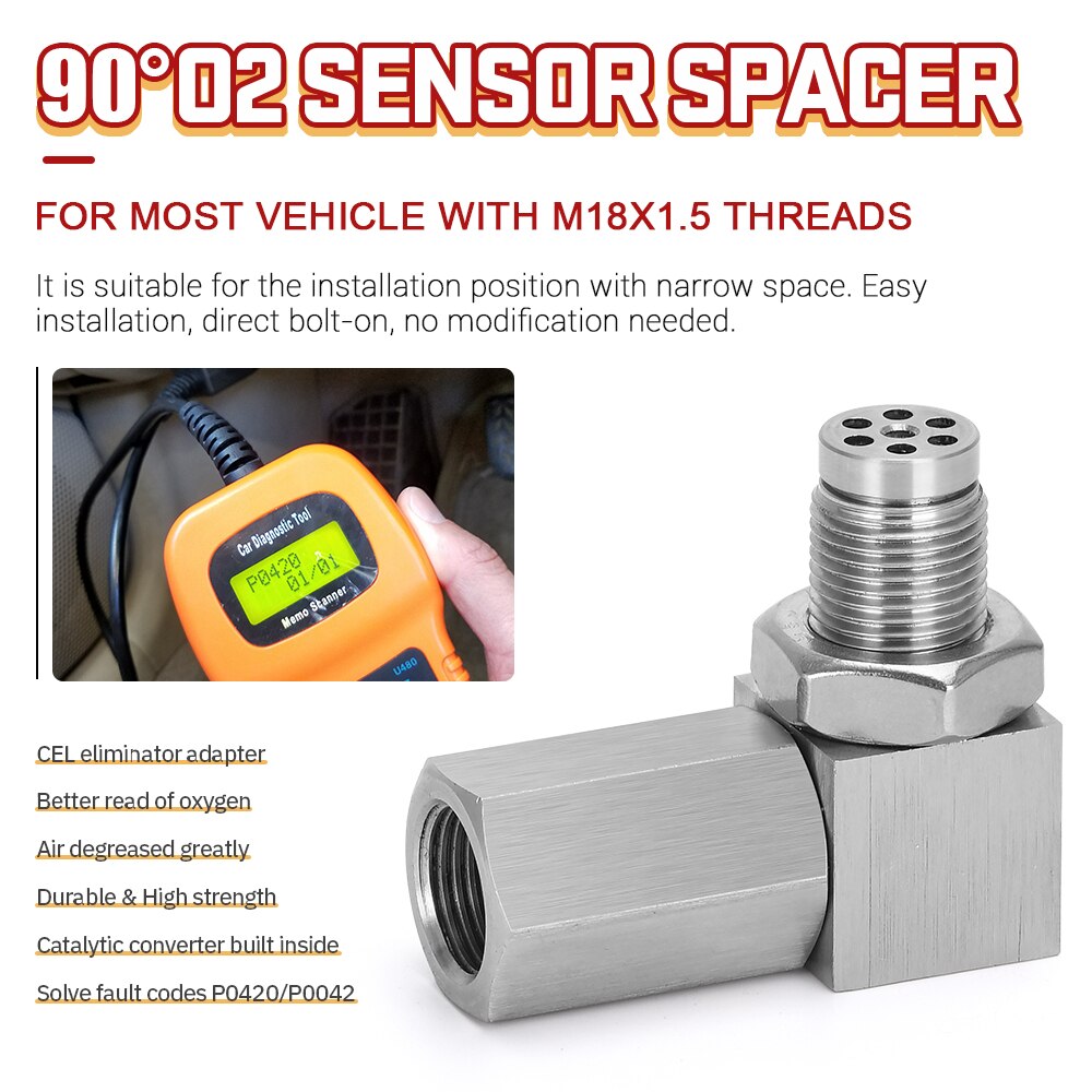VR - Universal Oxygen Sensor Extender 90 Degree 02 Bung Extension Catalytic Converter O2 Oxygen Sensor Spacer M18X1.5 VR-OSE02