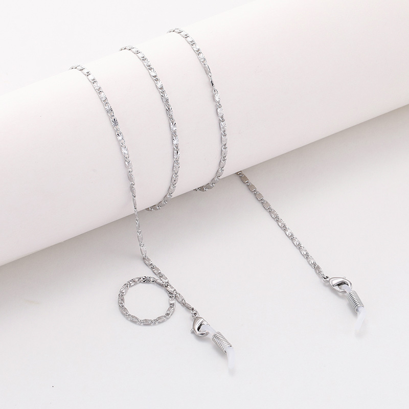 Dawapara lanyard til briller snor briller tilbehør metal prægning solbriller kæde hals snor stropholder rosa guld: Sølv -1