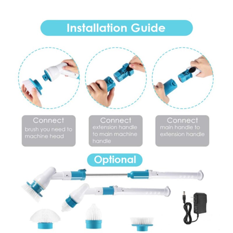 Elektrische Spin Scrubber Turbo Scrub Borstel Draadloze Oplaadbare Badkamer Reiniger Met Uitbreiding Handvat Adaptieve Borstel Bad