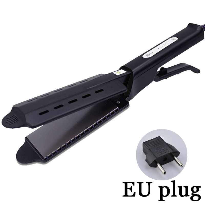 Plancha de pelo a vapor, rizador de pelo con Panel ensanchado para el hogar, plancha de turmalina de cerámica con temperatura ajustable de cuatro engranajes: EU Plug with box