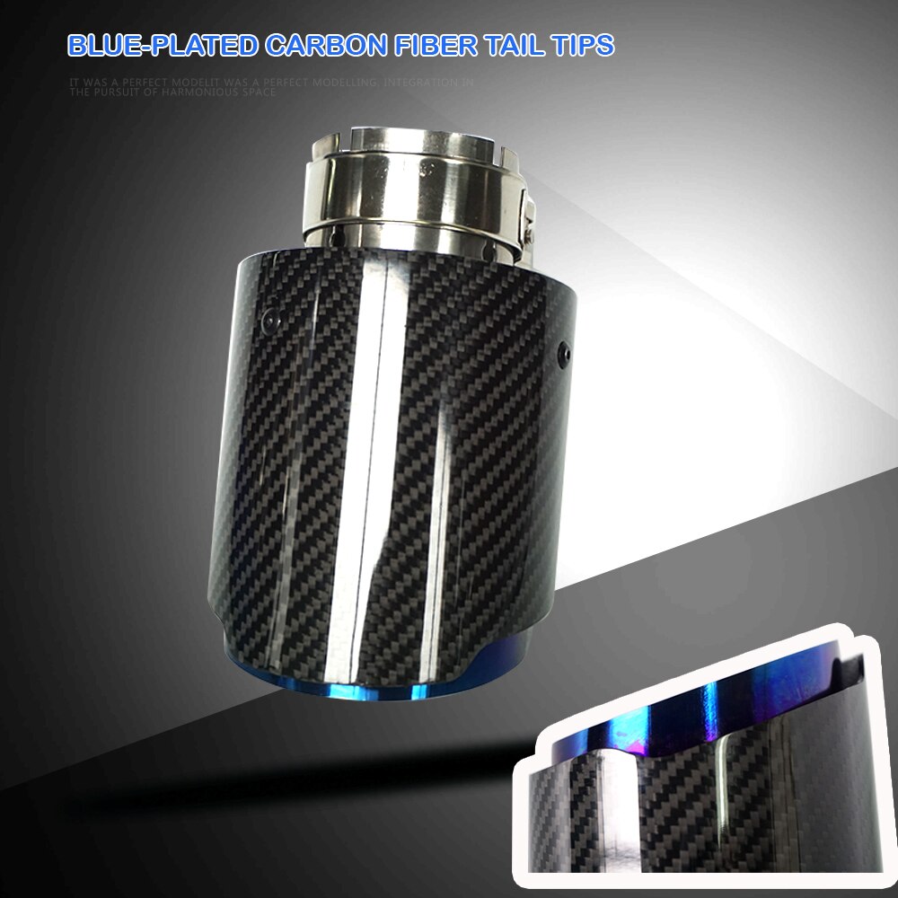 Carbon Fiber Tail Throat Blue Burned Straight Edge Single Carbon Fiber Car Exhaust Pipe Muffler End Tip Tailpipe