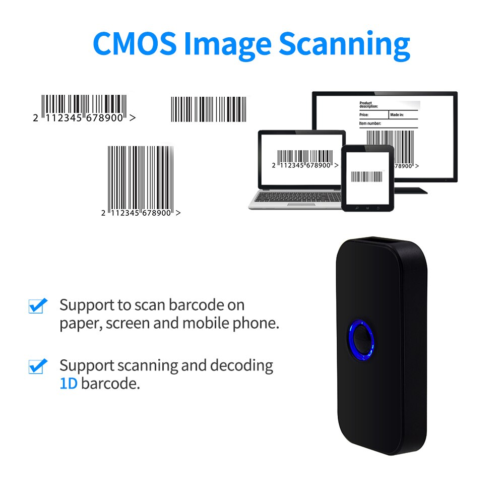 Aibecy Handheld 3-in-1 Barcode Scanner 1D/2D/QR Bar Code Reader Support BT & 2.4G Wireless & USB Wired Connection