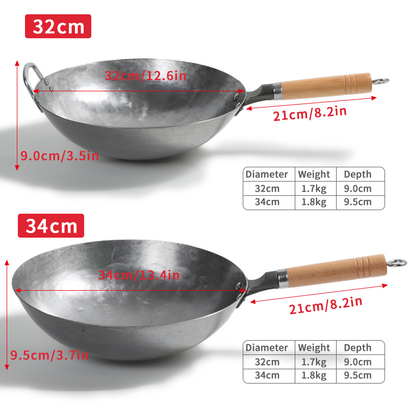 Iron Wok Traditional Handmade Iron Wok Non-stick Pan Non-coating Gas Cooker Cookware