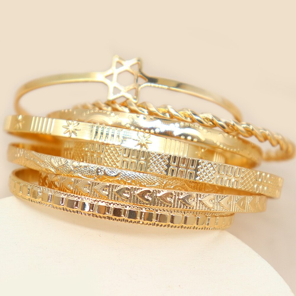 8 Pcs/4Pcs/2 Stks/set Retro Vrouwen Armbanden Set Mode Sterren Hart Patroon Gold Opening Manchet Armband bohemian Lady Sieraden