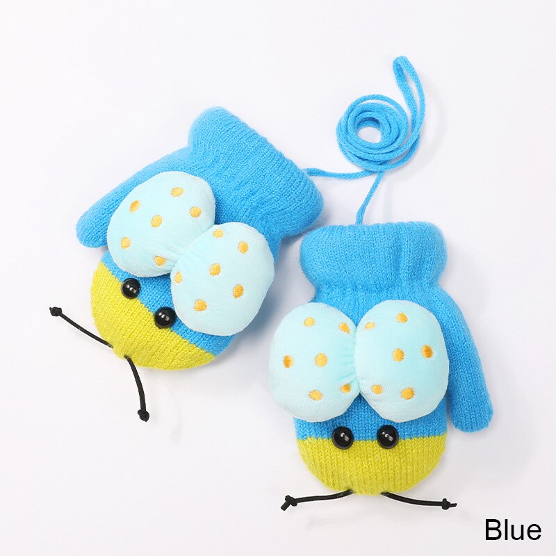 REAKIDS Cute Cartoon Children Gloves 2-5 Years Old Winter Knit Baby Mittens Velvet Thick Children Kids Keep Finger Warm: blue