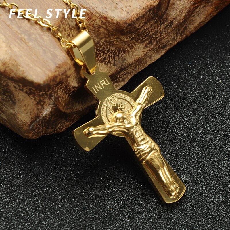 316L Stainless Steel INRI Jesus Cross Crucifix Pendant Necklace For Men Women Religious Jewelry