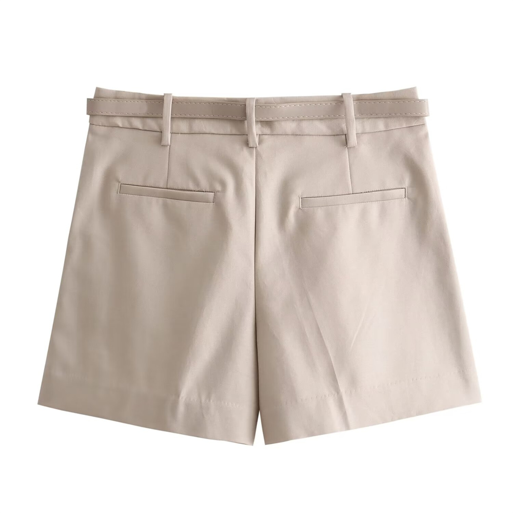 Zach Ailsa Summer Product Women's Versatile High Waist with Belt Casual Solid Color Shorts