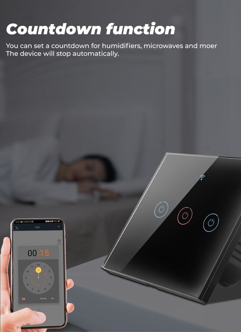 TUYA WiFi Smart Touch Switch EU 1/2/3 Gang Wireless Wall Glass Screen Touch Panel Switch Timer Work With Alexa Google Home