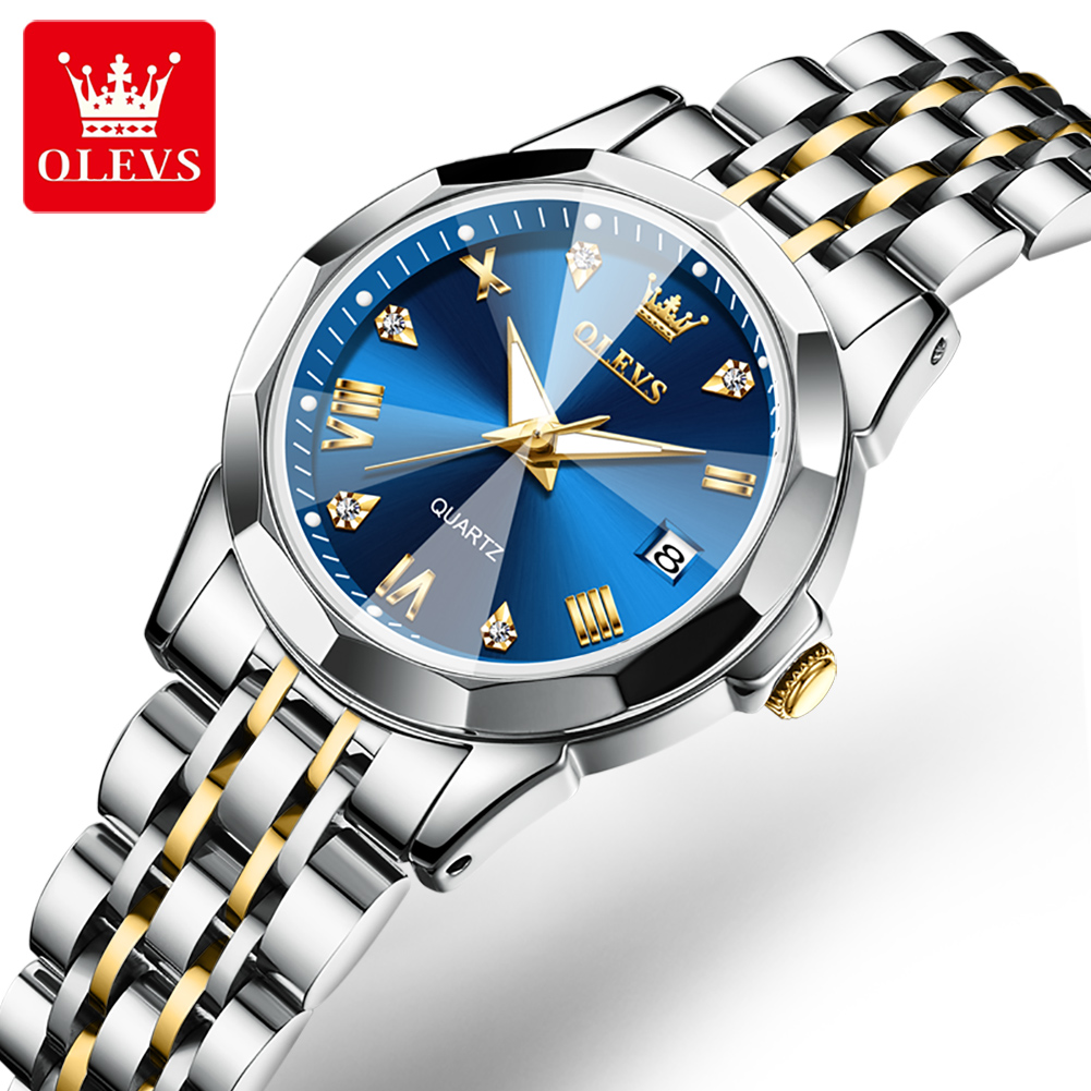 OLEVS-Reloj dorado de lujo para mujer, pulsera de acero inoxidable, , de cuarzo con rombos, resistente al agua: Marfíl
