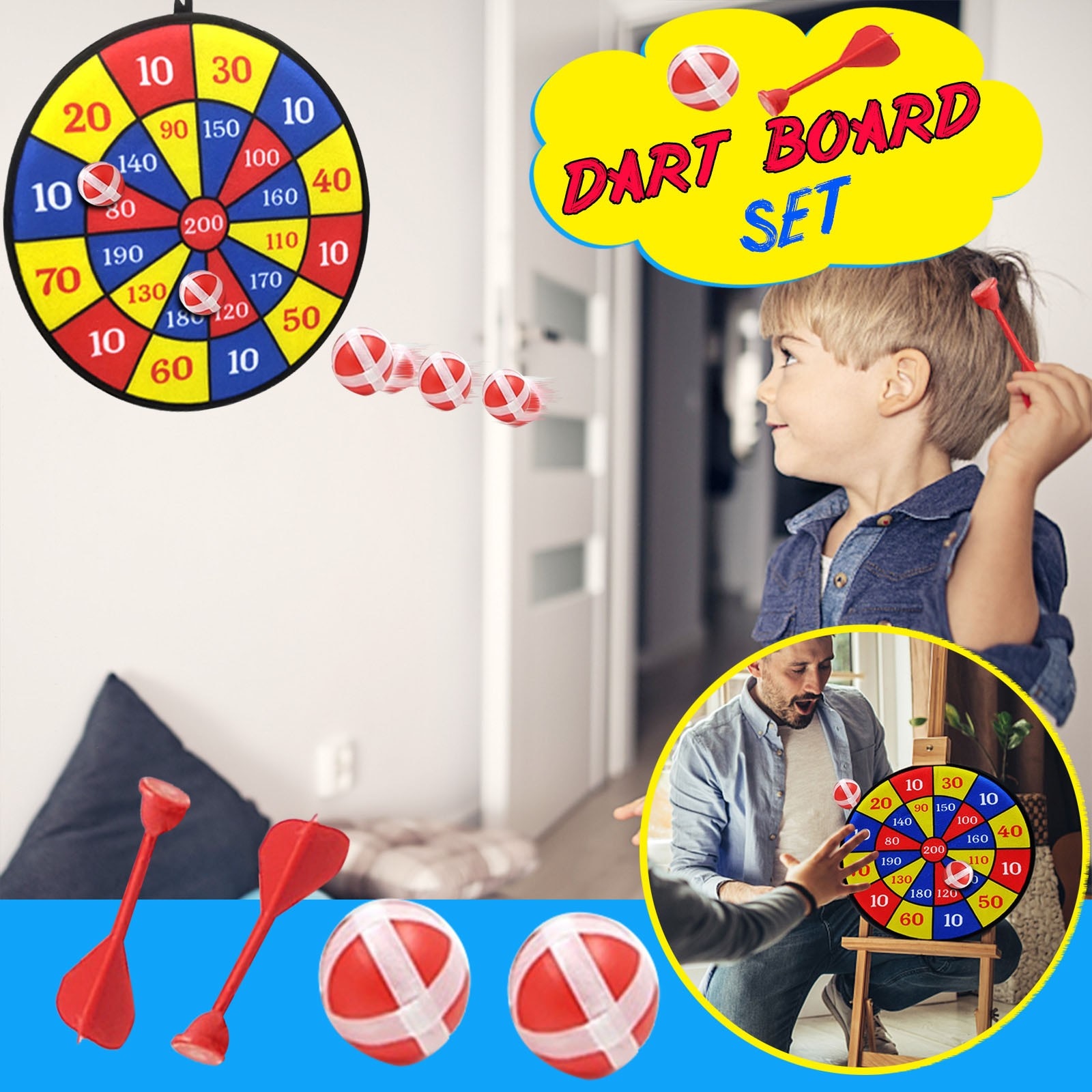 S/M/L cloth children's target sticky target ball dart board set children's dart board set 8 inch dart board with hook F3